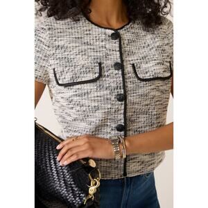 Evereve Margot Tweed Jacket Blazer, Button Front, Black White, Womens Sz S